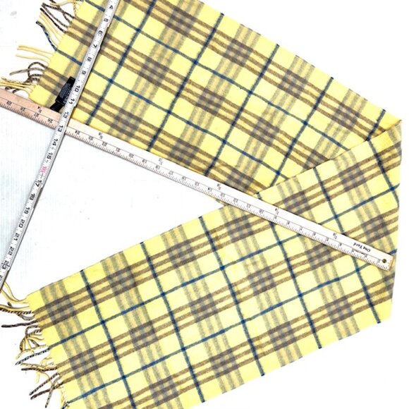 Burberry Of London Scarf 100% Cashmere Yellow blue gray Plaid Check 58"x12"(12 - Picture 10 of 11
